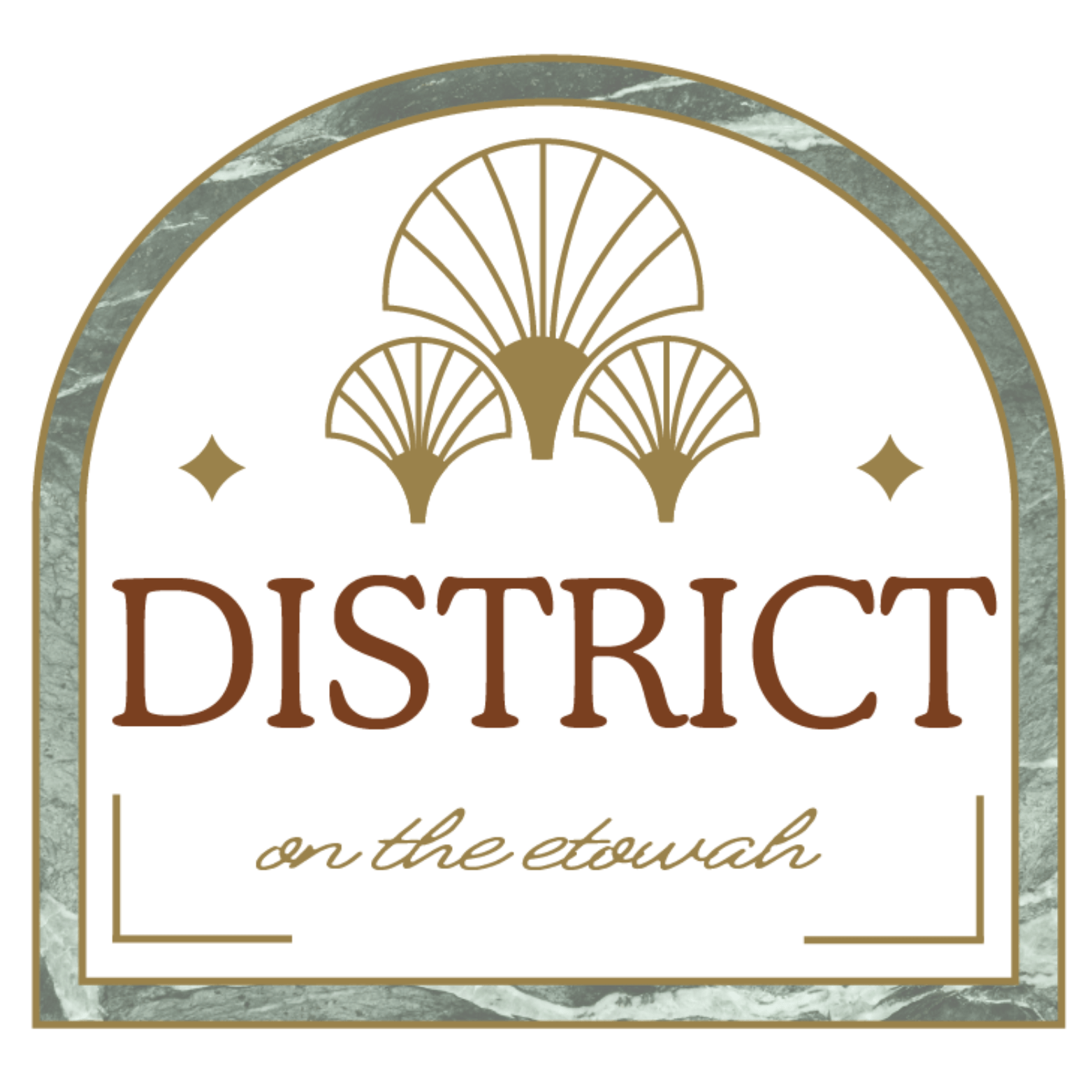 A logo with the words at District on the Etowah Apartments, Canton, 30114